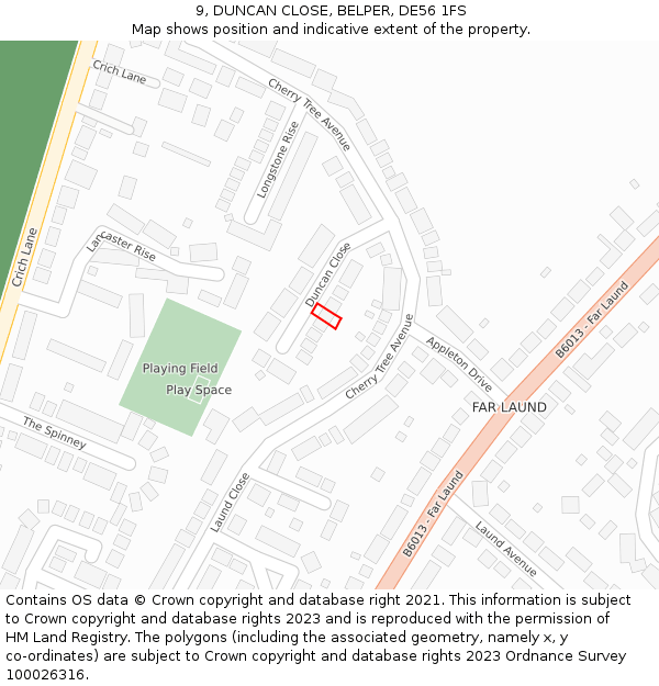 9, DUNCAN CLOSE, BELPER, DE56 1FS: Location map and indicative extent of plot