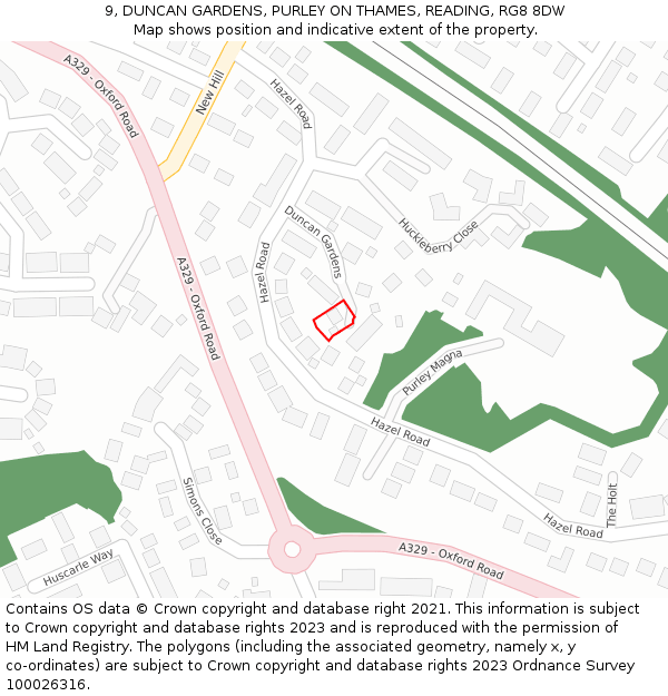 9, DUNCAN GARDENS, PURLEY ON THAMES, READING, RG8 8DW: Location map and indicative extent of plot