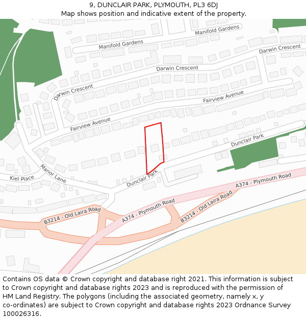 9, DUNCLAIR PARK, PLYMOUTH, PL3 6DJ: Location map and indicative extent of plot