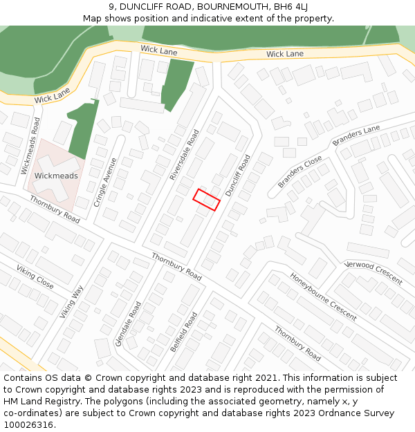 9, DUNCLIFF ROAD, BOURNEMOUTH, BH6 4LJ: Location map and indicative extent of plot