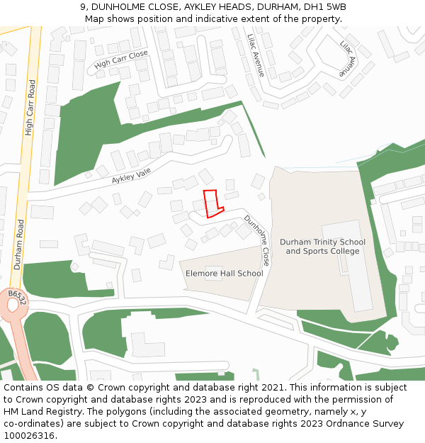 9, DUNHOLME CLOSE, AYKLEY HEADS, DURHAM, DH1 5WB: Location map and indicative extent of plot
