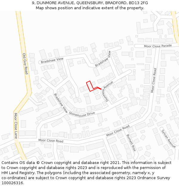 9, DUNMORE AVENUE, QUEENSBURY, BRADFORD, BD13 2FG: Location map and indicative extent of plot