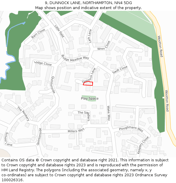 9, DUNNOCK LANE, NORTHAMPTON, NN4 5DG: Location map and indicative extent of plot