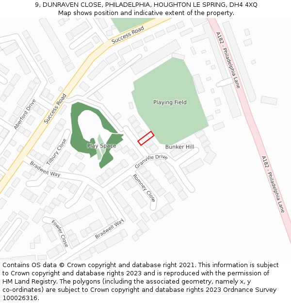 9, DUNRAVEN CLOSE, PHILADELPHIA, HOUGHTON LE SPRING, DH4 4XQ: Location map and indicative extent of plot