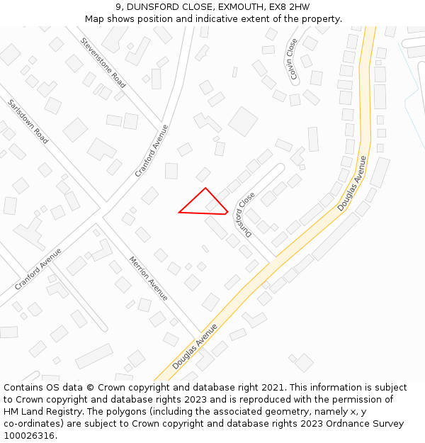 9, DUNSFORD CLOSE, EXMOUTH, EX8 2HW: Location map and indicative extent of plot