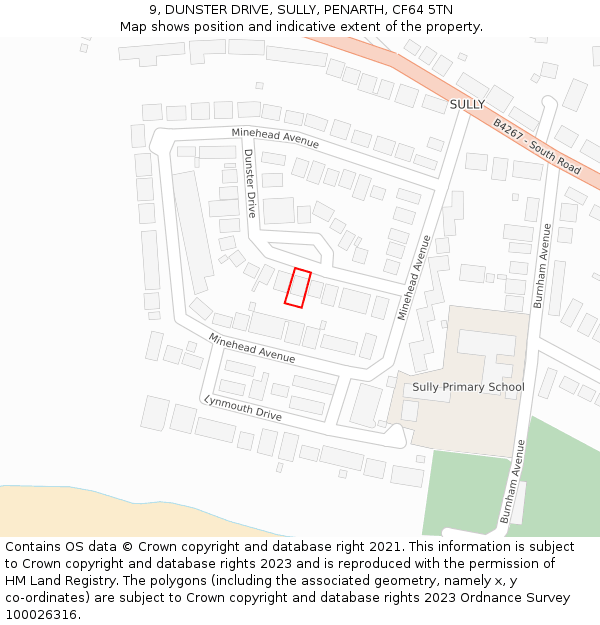 9, DUNSTER DRIVE, SULLY, PENARTH, CF64 5TN: Location map and indicative extent of plot