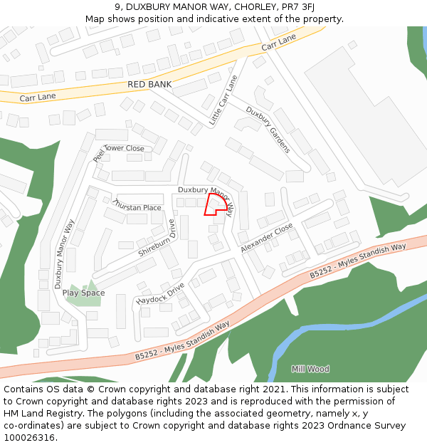 9, DUXBURY MANOR WAY, CHORLEY, PR7 3FJ: Location map and indicative extent of plot