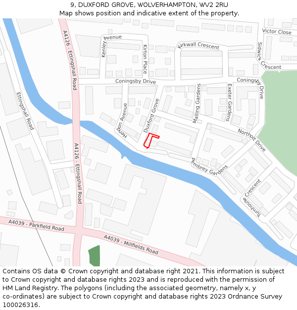 9, DUXFORD GROVE, WOLVERHAMPTON, WV2 2RU: Location map and indicative extent of plot