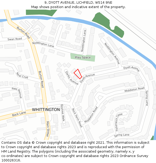 9, DYOTT AVENUE, LICHFIELD, WS14 9NE: Location map and indicative extent of plot