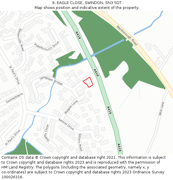 9, EAGLE CLOSE, SWINDON, SN3 5DT: Location map and indicative extent of plot