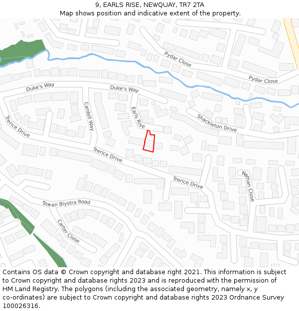 9, EARLS RISE, NEWQUAY, TR7 2TA: Location map and indicative extent of plot