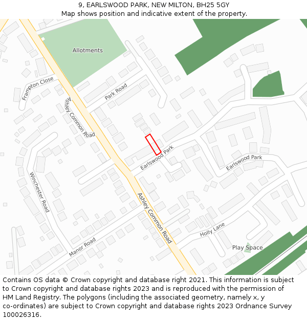 9, EARLSWOOD PARK, NEW MILTON, BH25 5GY: Location map and indicative extent of plot