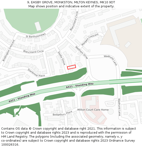 9, EASBY GROVE, MONKSTON, MILTON KEYNES, MK10 9DT: Location map and indicative extent of plot