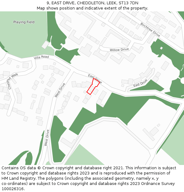 9, EAST DRIVE, CHEDDLETON, LEEK, ST13 7DN: Location map and indicative extent of plot