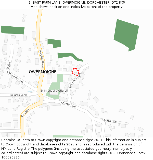 9, EAST FARM LANE, OWERMOIGNE, DORCHESTER, DT2 8XP: Location map and indicative extent of plot