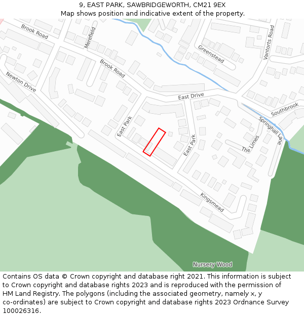 9, EAST PARK, SAWBRIDGEWORTH, CM21 9EX: Location map and indicative extent of plot