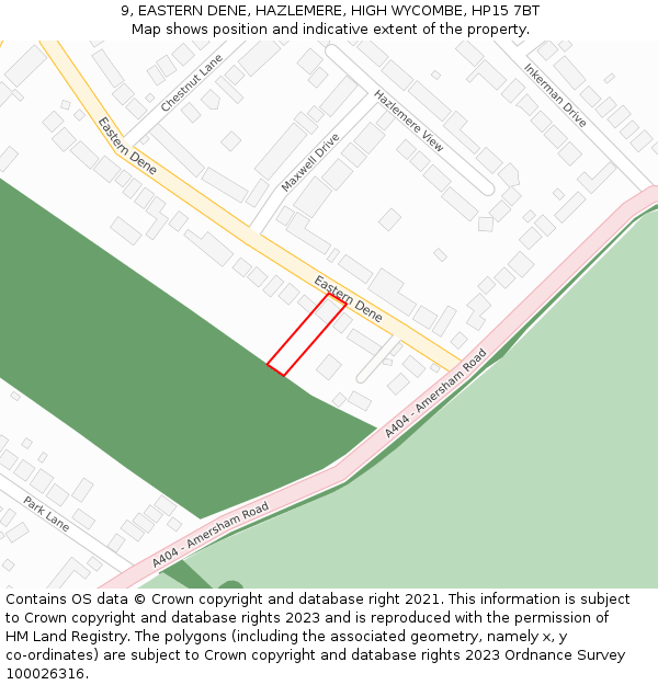 9, EASTERN DENE, HAZLEMERE, HIGH WYCOMBE, HP15 7BT: Location map and indicative extent of plot