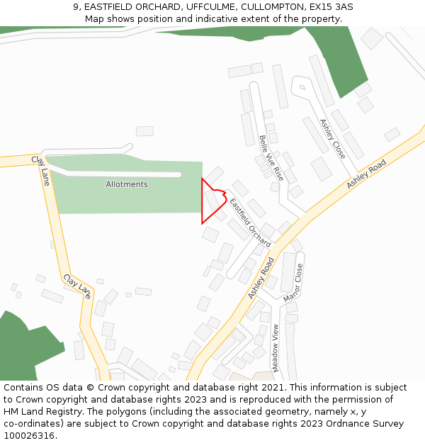 9, EASTFIELD ORCHARD, UFFCULME, CULLOMPTON, EX15 3AS: Location map and indicative extent of plot