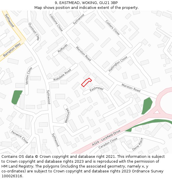 9, EASTMEAD, WOKING, GU21 3BP: Location map and indicative extent of plot