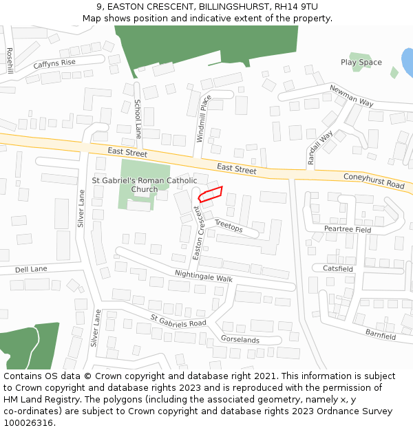 9, EASTON CRESCENT, BILLINGSHURST, RH14 9TU: Location map and indicative extent of plot