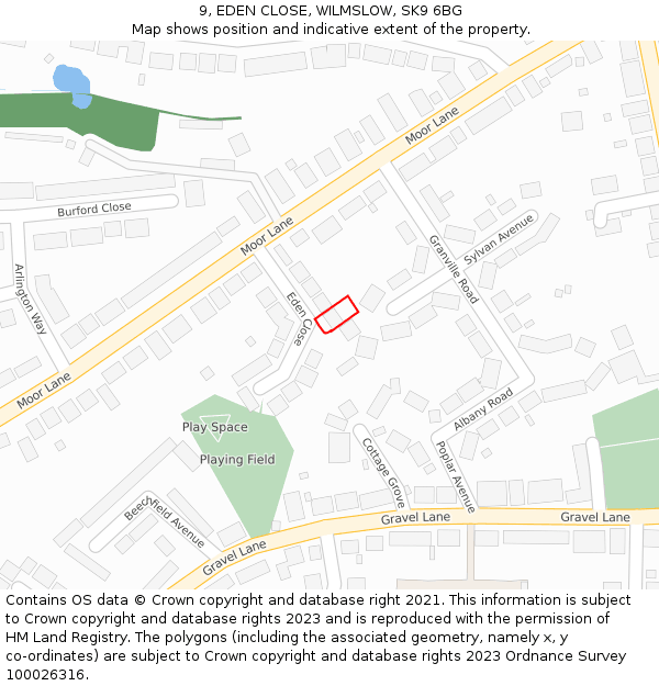 9, EDEN CLOSE, WILMSLOW, SK9 6BG: Location map and indicative extent of plot