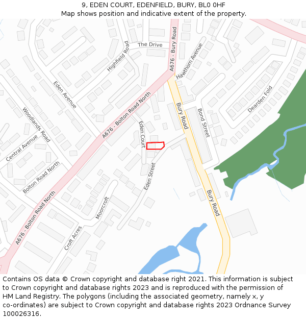 9, EDEN COURT, EDENFIELD, BURY, BL0 0HF: Location map and indicative extent of plot