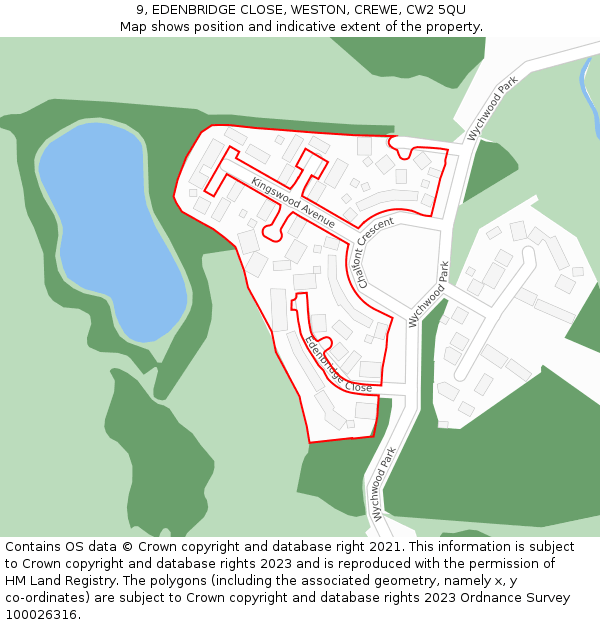 9, EDENBRIDGE CLOSE, WESTON, CREWE, CW2 5QU: Location map and indicative extent of plot