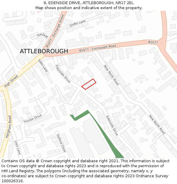 9, EDENSIDE DRIVE, ATTLEBOROUGH, NR17 2EL: Location map and indicative extent of plot