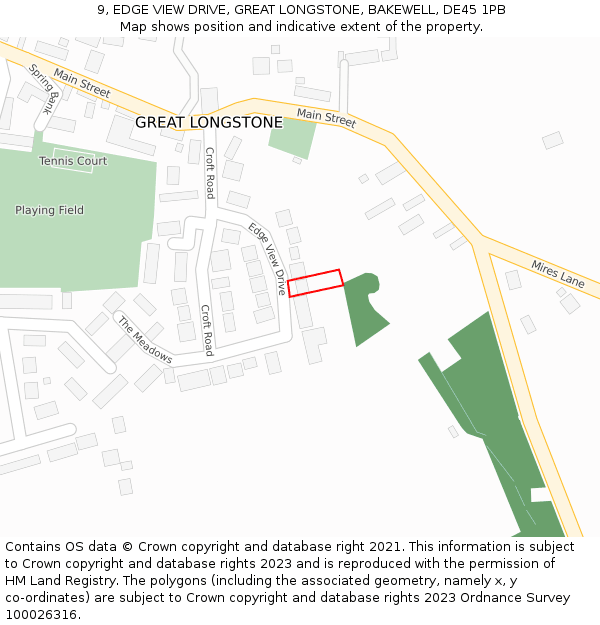 9, EDGE VIEW DRIVE, GREAT LONGSTONE, BAKEWELL, DE45 1PB: Location map and indicative extent of plot