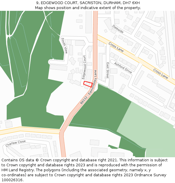 9, EDGEWOOD COURT, SACRISTON, DURHAM, DH7 6XH: Location map and indicative extent of plot