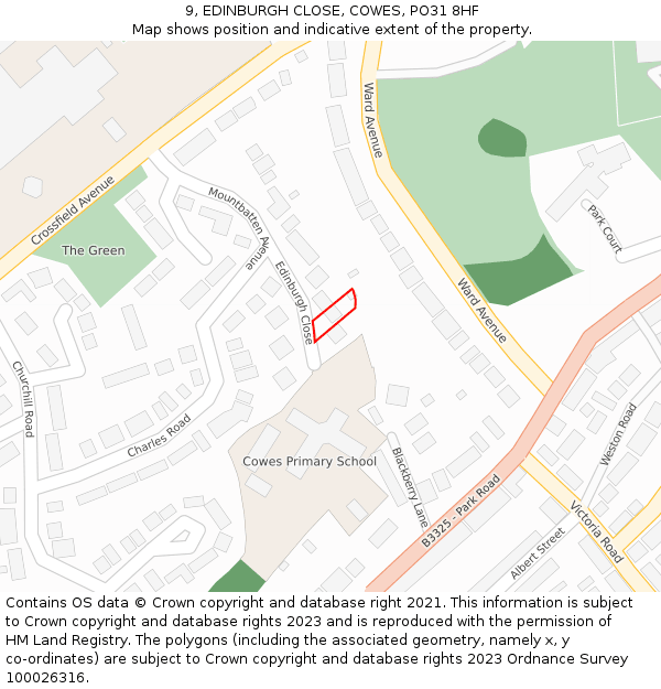 9, EDINBURGH CLOSE, COWES, PO31 8HF: Location map and indicative extent of plot