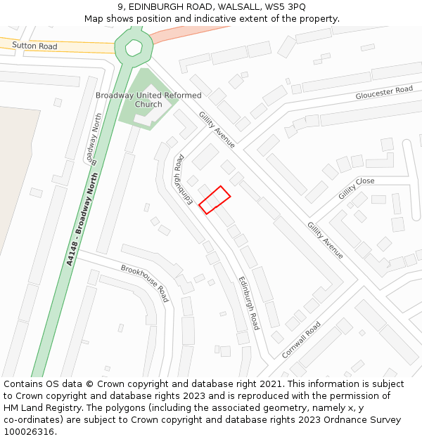 9, EDINBURGH ROAD, WALSALL, WS5 3PQ: Location map and indicative extent of plot