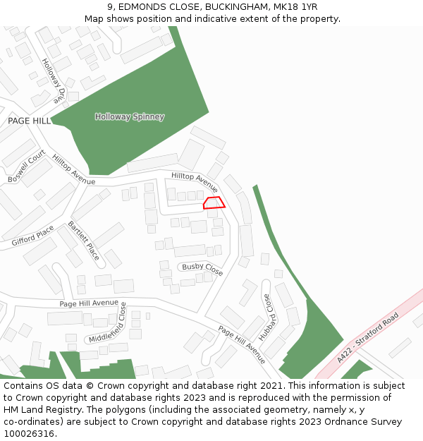 9, EDMONDS CLOSE, BUCKINGHAM, MK18 1YR: Location map and indicative extent of plot