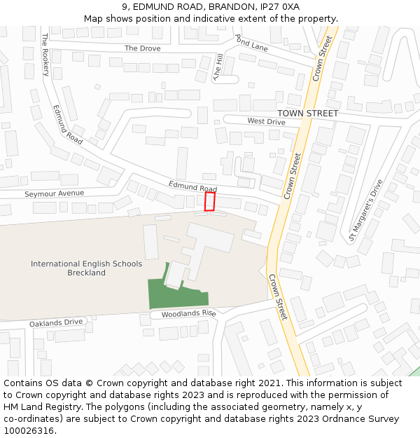 9, EDMUND ROAD, BRANDON, IP27 0XA: Location map and indicative extent of plot