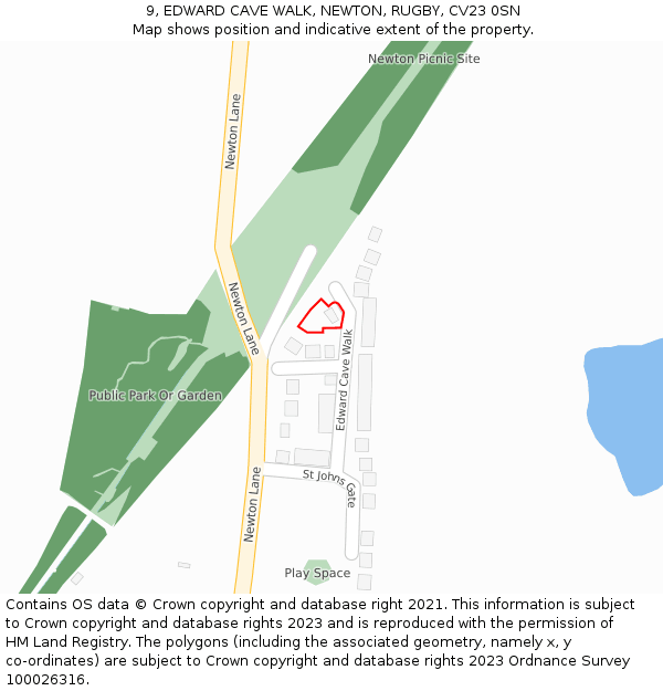 9, EDWARD CAVE WALK, NEWTON, RUGBY, CV23 0SN: Location map and indicative extent of plot