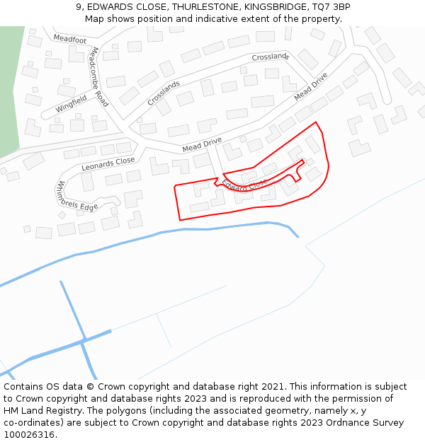9, EDWARDS CLOSE, THURLESTONE, KINGSBRIDGE, TQ7 3BP: Location map and indicative extent of plot