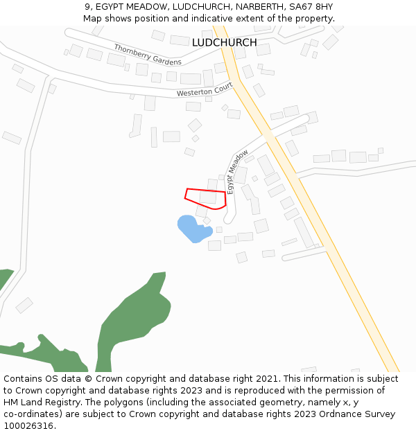 9, EGYPT MEADOW, LUDCHURCH, NARBERTH, SA67 8HY: Location map and indicative extent of plot