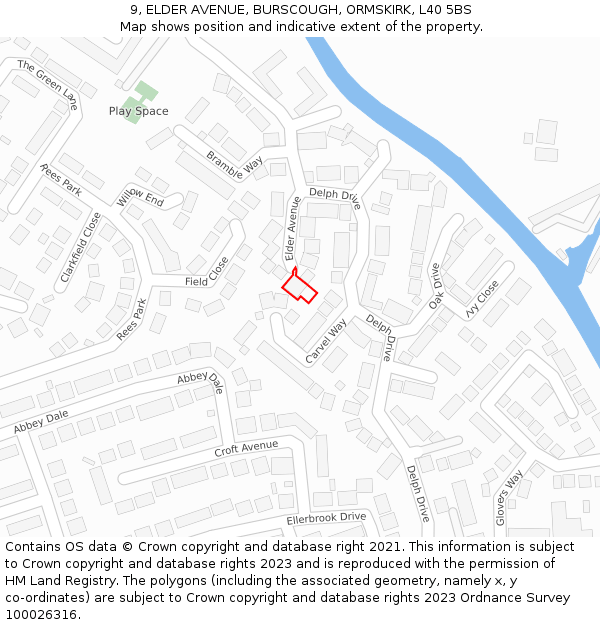 9, ELDER AVENUE, BURSCOUGH, ORMSKIRK, L40 5BS: Location map and indicative extent of plot