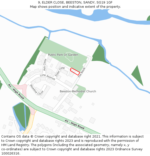 9, ELDER CLOSE, BEESTON, SANDY, SG19 1GF: Location map and indicative extent of plot