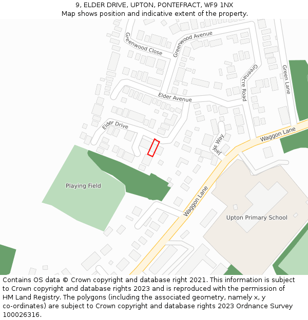 9, ELDER DRIVE, UPTON, PONTEFRACT, WF9 1NX: Location map and indicative extent of plot