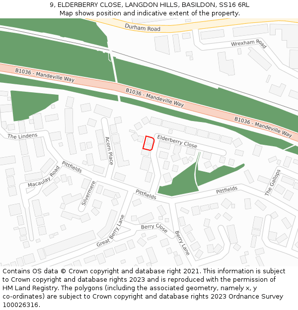 9, ELDERBERRY CLOSE, LANGDON HILLS, BASILDON, SS16 6RL: Location map and indicative extent of plot