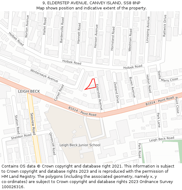 9, ELDERSTEP AVENUE, CANVEY ISLAND, SS8 8NP: Location map and indicative extent of plot