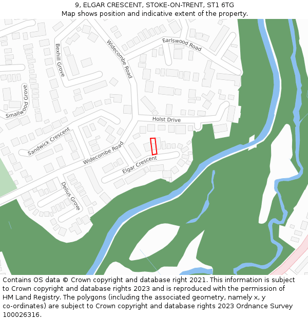 9, ELGAR CRESCENT, STOKE-ON-TRENT, ST1 6TG: Location map and indicative extent of plot