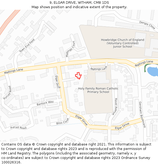 9, ELGAR DRIVE, WITHAM, CM8 1DS: Location map and indicative extent of plot