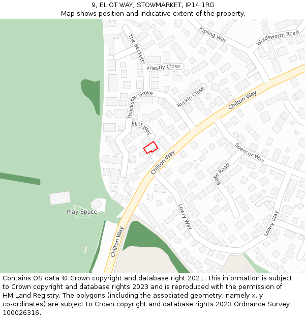 9, ELIOT WAY, STOWMARKET, IP14 1RG: Location map and indicative extent of plot