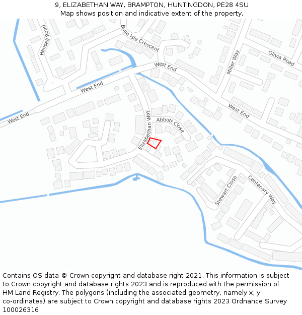 9, ELIZABETHAN WAY, BRAMPTON, HUNTINGDON, PE28 4SU: Location map and indicative extent of plot