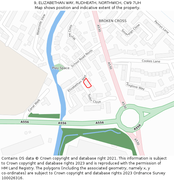 9, ELIZABETHAN WAY, RUDHEATH, NORTHWICH, CW9 7UH: Location map and indicative extent of plot