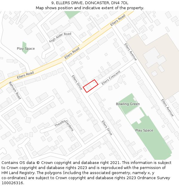 9, ELLERS DRIVE, DONCASTER, DN4 7DL: Location map and indicative extent of plot