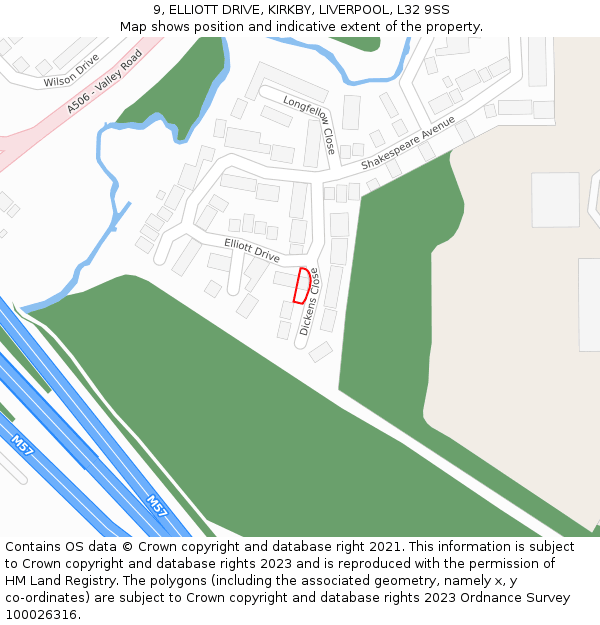 9, ELLIOTT DRIVE, KIRKBY, LIVERPOOL, L32 9SS: Location map and indicative extent of plot