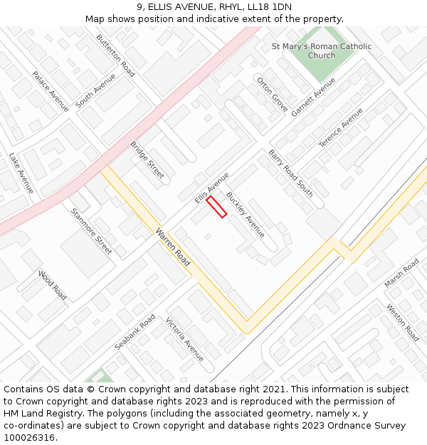 9, ELLIS AVENUE, RHYL, LL18 1DN: Location map and indicative extent of plot